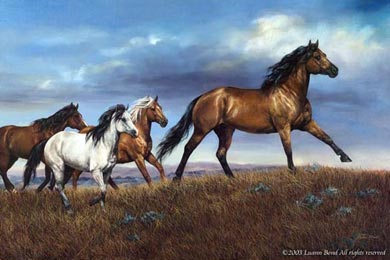 Oil Painting of Running Horses, Prairie Gold